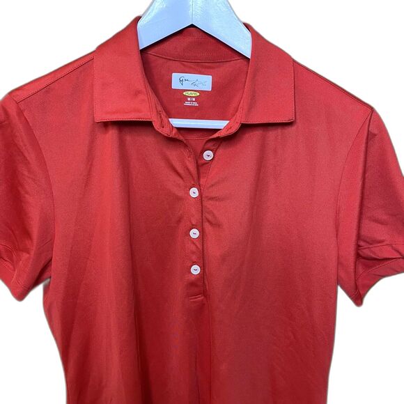 Greg Norman Golf Polo Shirt Short Sleeve Play Dry Shark Logo Womens Size M Red - Picture 1 of 9